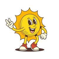 Joyful Cartoon Sun Mascot Smiling And Showing Victory Gesture With Sneakers And Gloves Illustration vector