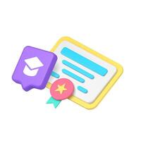 3d Realistic Icon With Academic Cap And Diploma Representing Education Certificate In Modern Illustration vector