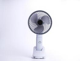 Electric fan powered by usb battery. Product design by modern technology. Isolated on white background. photo