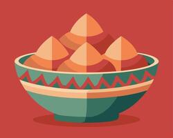 Stylized Bowl Filled with Orange Conical Shapes on a Red Background vector