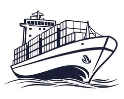 Stylized Container Ship Illustration in Black and White on the Water vector