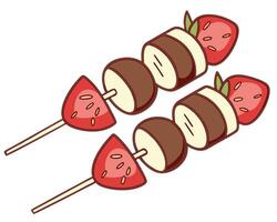 Two Fruit Skewers with Watermelon Chocolate Covered Bananas and Strawberries vector