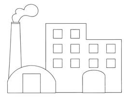 Simple Line Drawing of a Factory with Smoke Stack and Square Windows vector