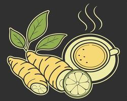 Invigorating Ginger and Lemon Tea Illustration on a Dark Background vector
