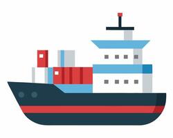 Stylized Container Ship Illustration with Cargo and Bridge Details vector