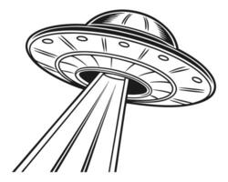 Monochrome Flying Saucer with Beam of Light Alien Spaceship Illustration vector
