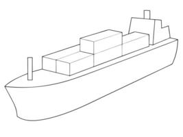Outlined Container Ship Illustration with Cargo Boxes and Superstructure Design vector