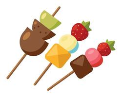 Colorful Skewers of Fruit and Candy Illustration on a White Background vector