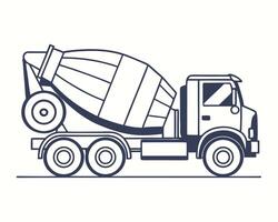 Simple Line Art Illustration of a Concrete Mixer Truck on White Background vector
