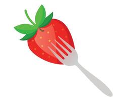 Strawberry on a Fork Simple and Clean Food Illustration on White vector