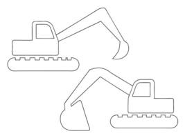 Two simple line drawing illustrations of excavators on a white background vector
