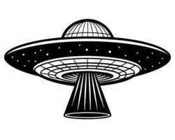 Monochrome UFO with Beam of Light Illustration on a White Background vector