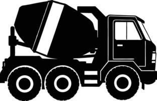 Black and white silhouette of a cement mixer truck on white vector