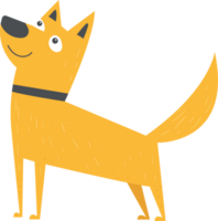 Happy cartoon dog standing with a collar with a smile and looking up png