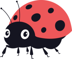 Cartoon ladybug with red shell and black spots on a transparent background png