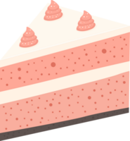 Delicious slice of layer cake with pink sponge and white frosting swirls. png