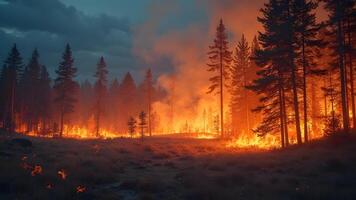 Devastating Wildfire Engulfs Forest at Dusk photo