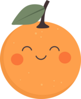 A cartoon orange smiles, with a leaf and stem atop its rounded shape. png
