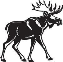 Majestic Bull Moose Strolling Through a Wild, Serene Forest, Black and White Illustration - Professional digital artwork with vibrant colors and detailed composition vector