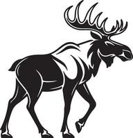 Majestic Moose Silhouette A Powerful Black and White Illustration of a North American Moose in a Wild Setting vector