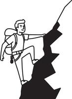 Four Adventurous Hikers Ascending Mountainous Terrain A Simple Line Art Illustration Depicting a Challenging Yet Rewarding Climb vector