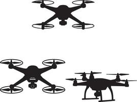 Three Sleek Black Drone Silhouettes Hovering in a Minimalist White Space, Evoking a Sense of Modern Technology and Aerial Exploration vector