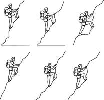 Six Climbers Ascending Steep Mountainside Dramatic Line Art Depicting Challenging Ascent - Professional digital artwork with vibrant colors and detailed composition vector