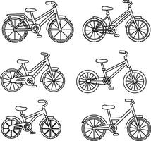 Six Simple Line Drawings of Kids Bikes Adorable Childrens Bicycle Illustrations, Perfect for Coloring Pages and Designs vector