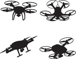 Four Silhouettes of Drones in Flight A Dramatic Black and White Illustration of Aerial Technology vector