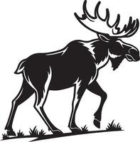 Majestic Moose Strolling Through the Wild A Striking Black and White Illustration of a Powerful Animal in its Natural Habitat vector
