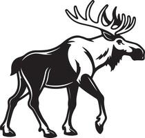 Majestic Moose Walking in a Wild Setting A Striking Black and White Illustration of a North American Elk vector