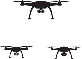 Three Stylish Black Silhouettes of Drones Hovering in a Serene White Space, a Drone Photography Concept vector