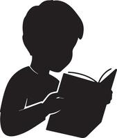 Serene Silhouette of a Child Immersed in Reading a Book, Enjoying a Quiet Moment of Literacy vector