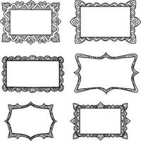 Six Elegant Hand-Drawn Ornate Frames for Vintage Design Projects, Perfect for Adding a Touch of Retro Charm and Artistic Flair vector