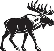 Majestic Moose in Profile A Striking Black and White Illustration of a North American Elk, Walking in the Wilderness vector