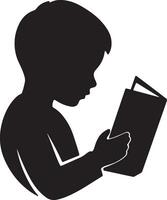 Serene Child Absorbed in Reading a Book, Peaceful Silhouette Illustration of a Young Reader - Professional digital artwork with vibrant colors and detailed composition vector