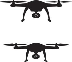 Two Stylish Black Silhouettes of Drones Hovering in Mid-Air, Capturing Dramatic Aerial Photography - Professional digital artwork with vibrant colors and detailed composition vector