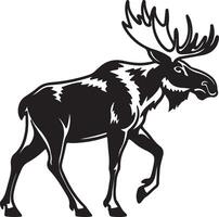 Majestic Bull Moose Strolling Through the Wilderness A Dramatic Black and White Illustration - Professional digital artwork with vibrant colors and detailed composition vector