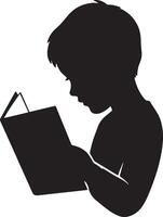 Serene Young Boy Immersed in Reading a Book, Peaceful Silhouette Illustration - Professional digital artwork with vibrant colors and detailed composition vector