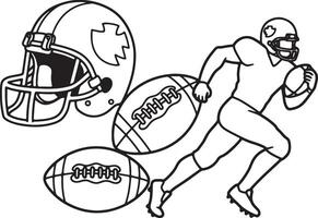 Energetic American Football Player Running with Ball and Helmet, Action-Packed Black and White Illustration, Dynamic Sports Graphic vector