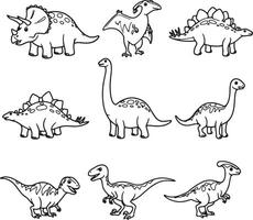 Adorable Line Art Dinosaurs A Delightful Collection of Prehistoric Creatures in a Playful Black and White Setting vector