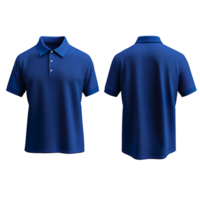 Blue polo shirt mockup with front and back view isolated on transparent background png