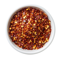 Chili powder top view on white bowl isolated on transparent background png