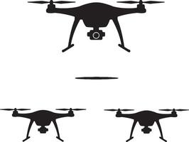 Three Silhouettes of Drones Hovering, Aerial Photography, Dramatic Black and White Image - Professional digital artwork with vibrant colors and detailed composition vector
