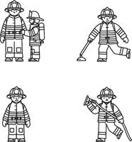 Adorable Line Art Illustration of Firefighters in Action Teamwork, Bravery, and Safety - Professional digital artwork with vibrant colors and detailed composition vector