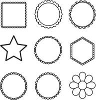 Nine Delightful Decorative Frames Scalloped Circles, Star, Hexagon, and Square for Scrapbooking and Design Projects vector