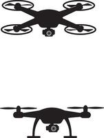 Two Black Silhouettes of Drones Flying High in a Dramatic, Airy Setting, Symbolic of Technological Advancement and Modern Aerial Photography vector