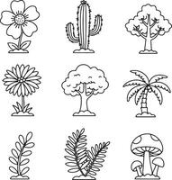 Charming Line Art Illustrations of Diverse Plants and Fungi Serene Botanical Designs for Nature Lovers vector