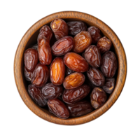 Dates in a wooden bow top view isolated on transparent background png