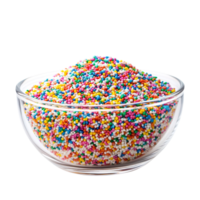 Glass Bowl with Colorful Sugar Sprinkles isolated on transparent background png